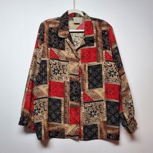 Vtg Allison Daley Womens Art Blouse 18W Autumn Floral Button-up Long Sleeve Boho